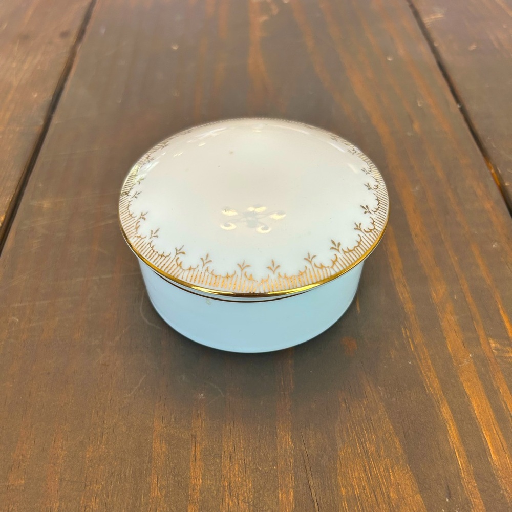 Vintage‎ MCM Gold Trimmed Round White Trinket Box